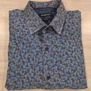 Bugatchi Mens Classic Fit Cotton Long Sleeve Sailboat Print Flip Cuff Size XXL.